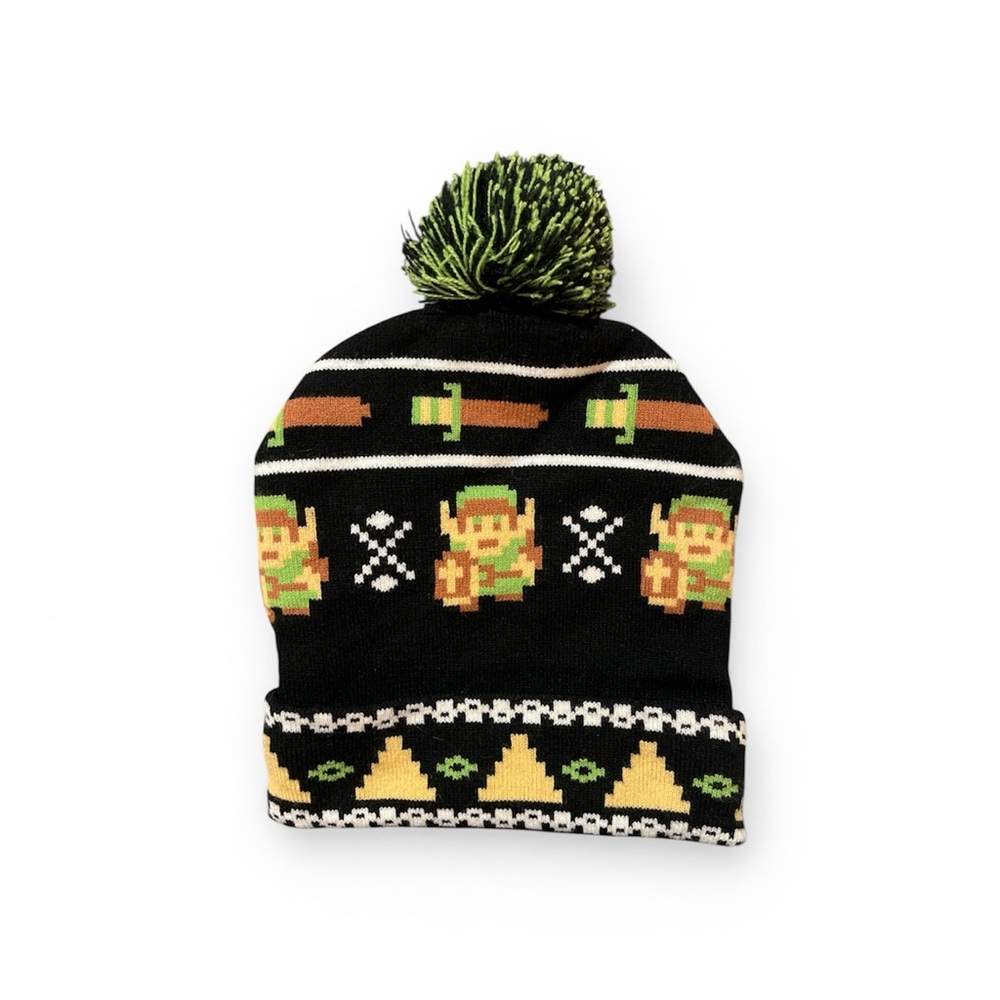Nintendo Zelda Link Knit Beanie Hat Triforce Gamer Winter Pom Cap
